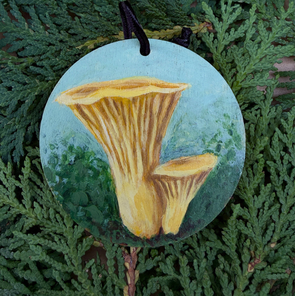 Hand Painted Wooden Ornament- Chanterelle